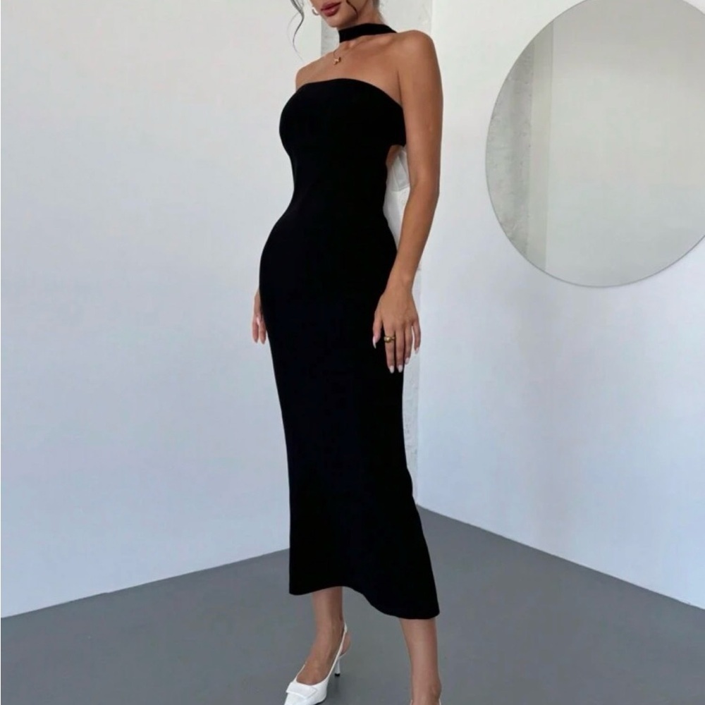 SHEIN Black Strapless Midi Dress